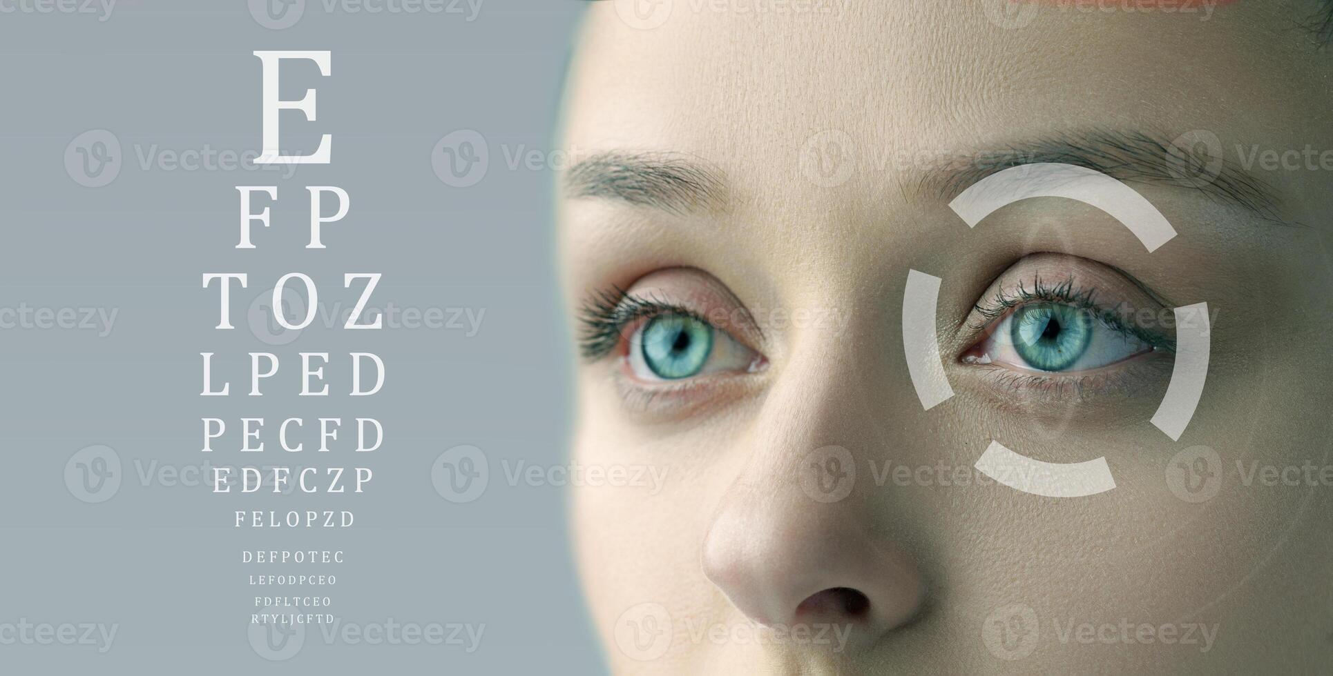 Detailed examination of vision through eye chart test in a clinical setting during daylight hours photo