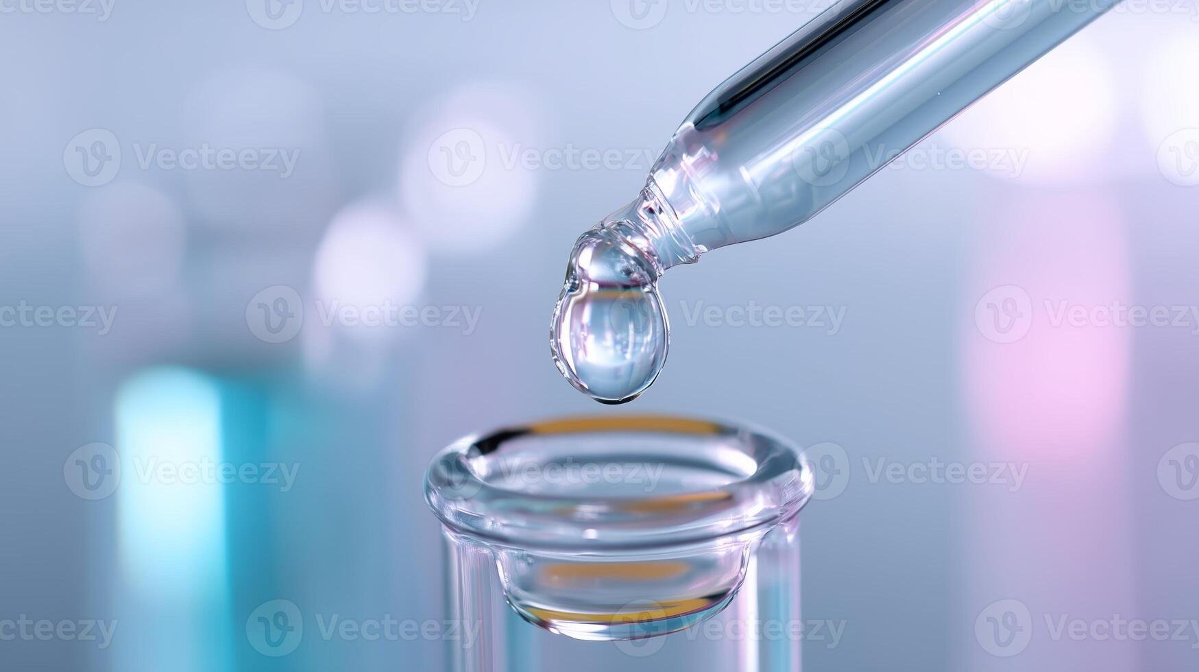 Droplet from pipette falls into test tube during laboratory experiment exploring chemical reactions and solutions photo