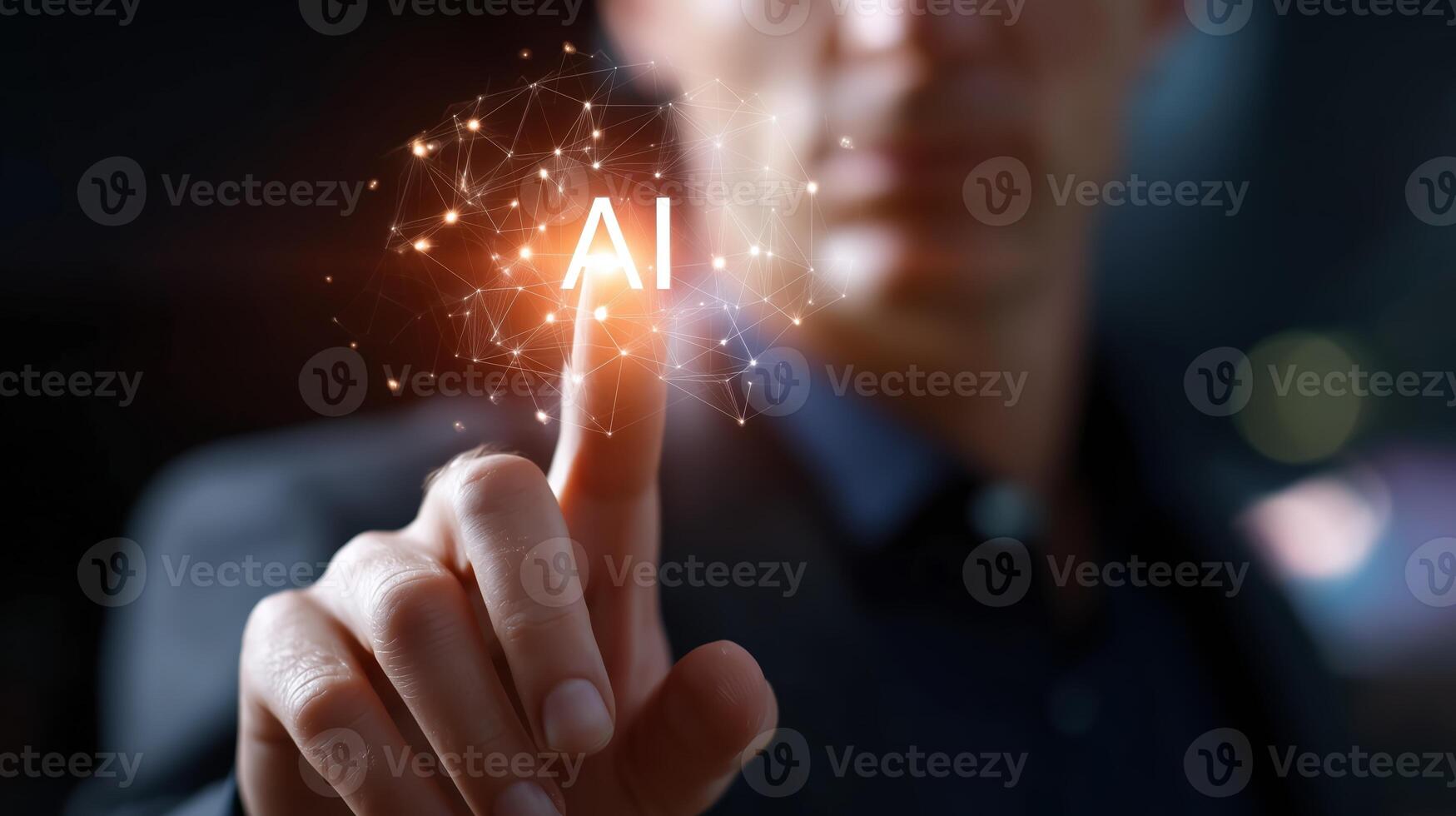 Exploring artificial intelligence through technology and innovation in a modern office environment photo