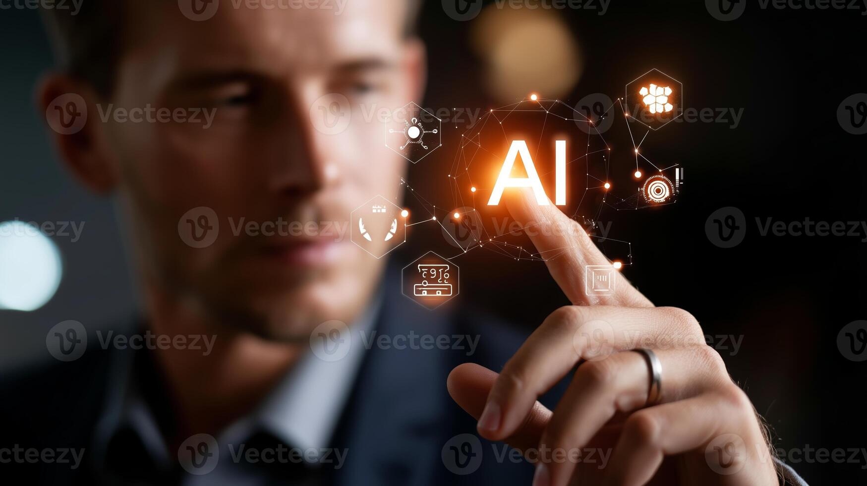 Exploring the future of artificial intelligence through digital interaction and technology visualization photo