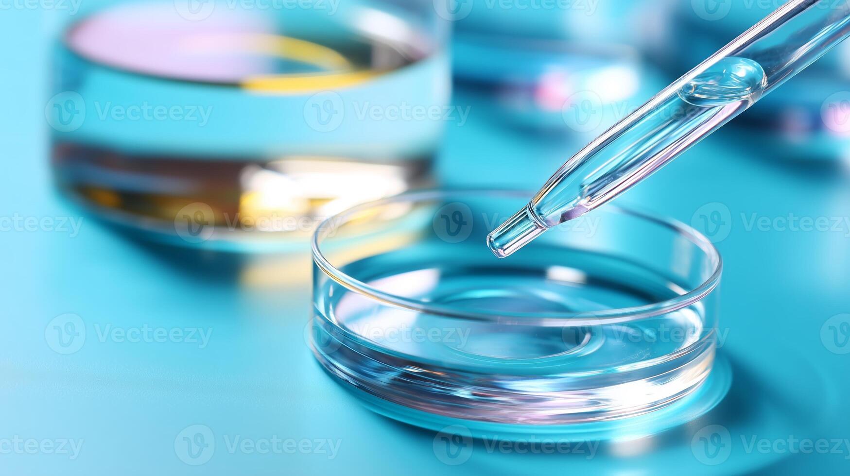 Dropping liquid from pipette into dish for scientific experiment in laboratory setting photo