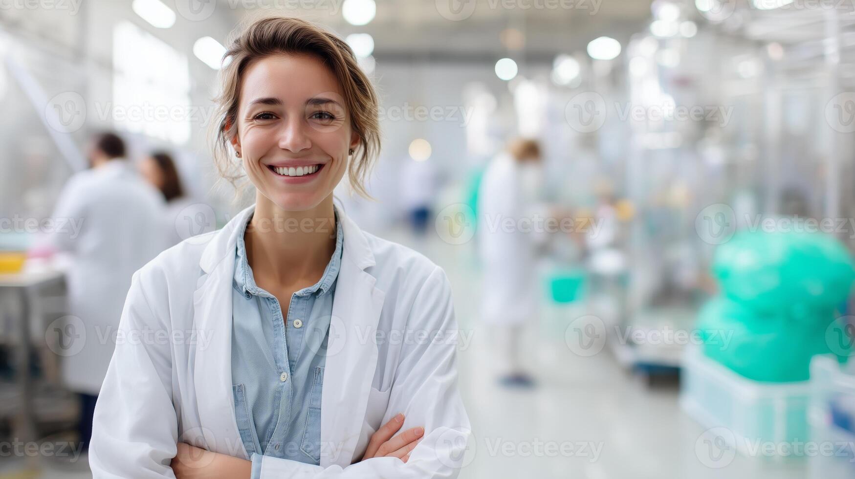 Scientist smiling confidently in a laboratory while conducting research during the day photo