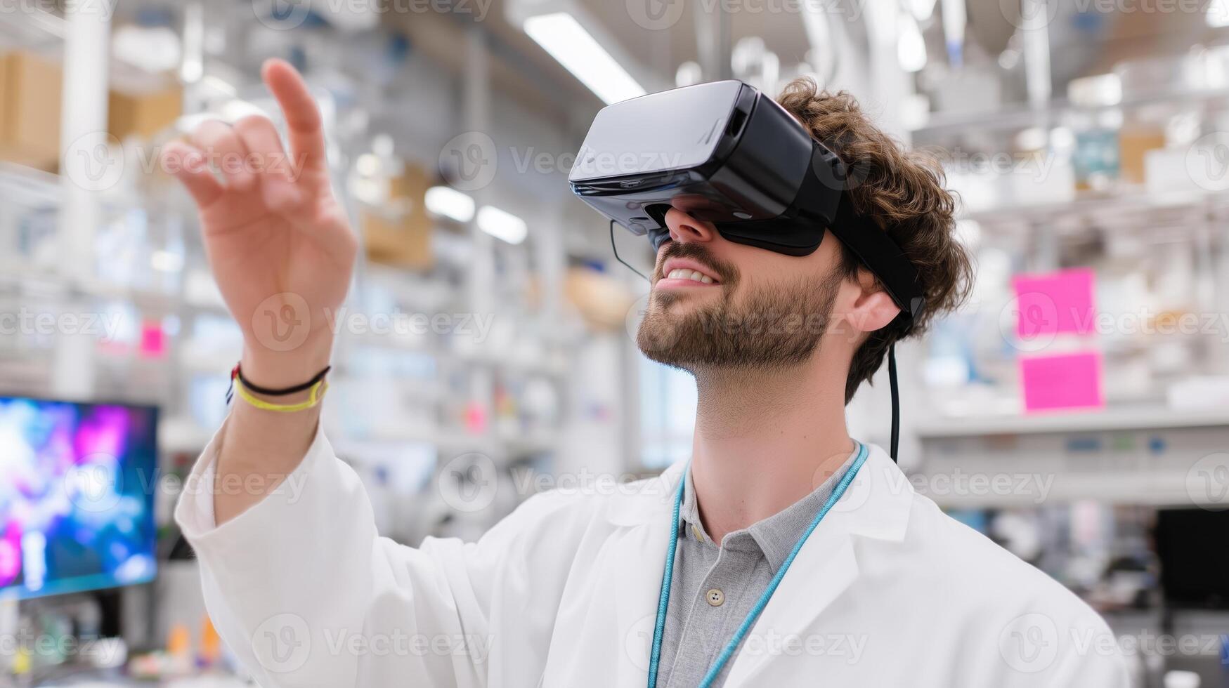 Man experiments with virtual reality technology in a modern laboratory environment exploring innovative applications photo