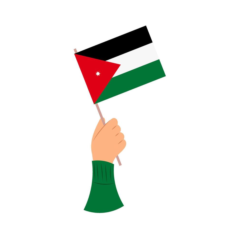 Jordan flag in hand illustration. Jordan flag icon in flat style on white background. National flag. vector