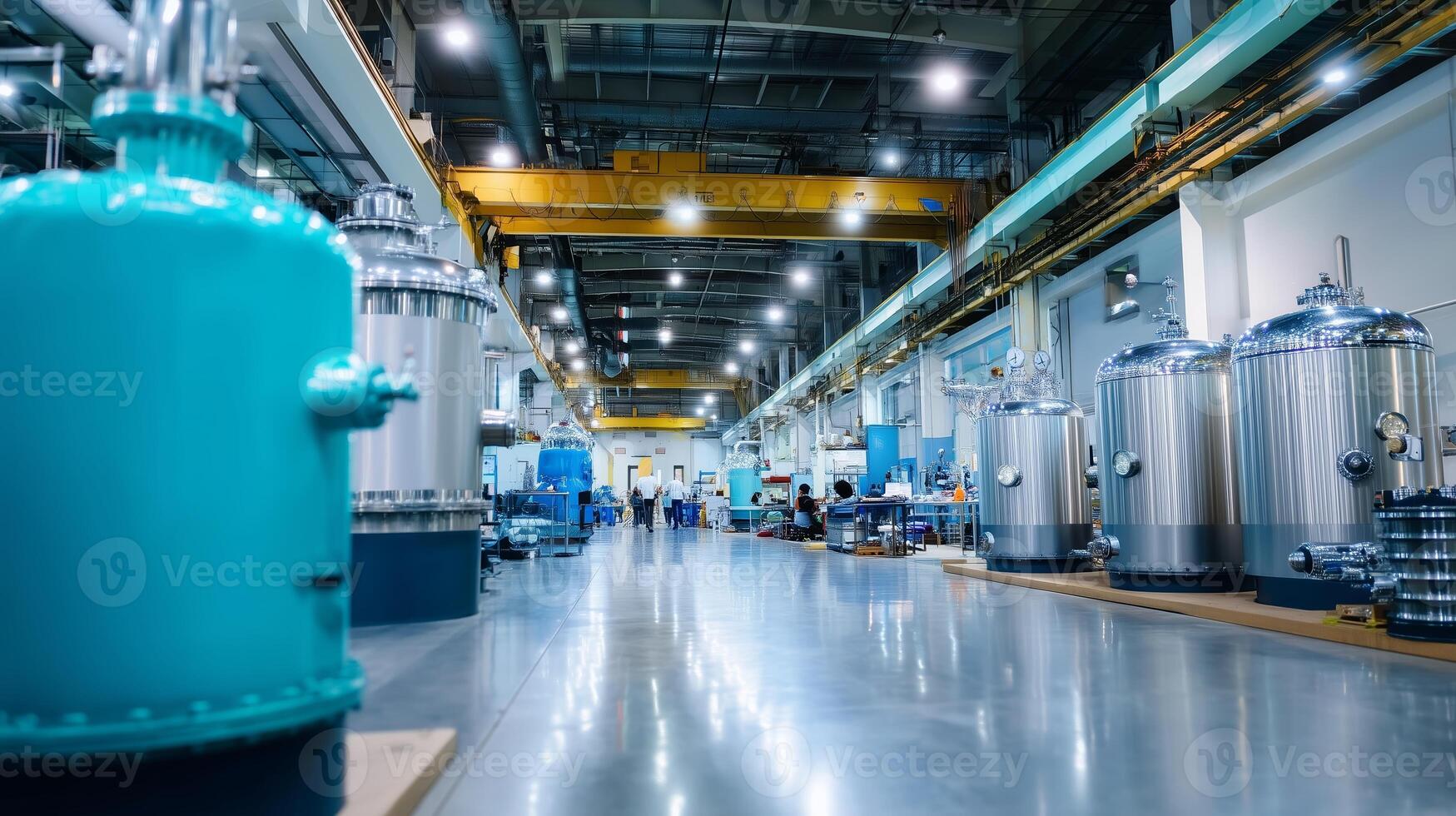 Equipment and machinery in a bustling industrial factory during daytime operations photo