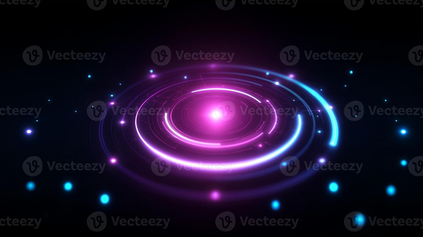 Bright swirling lights in vibrant colors create a captivating display of energy in a dark space photo