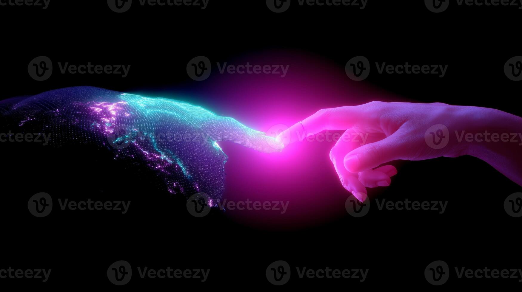 Digital connection between human and virtual realm represents modern technology's impact on society photo