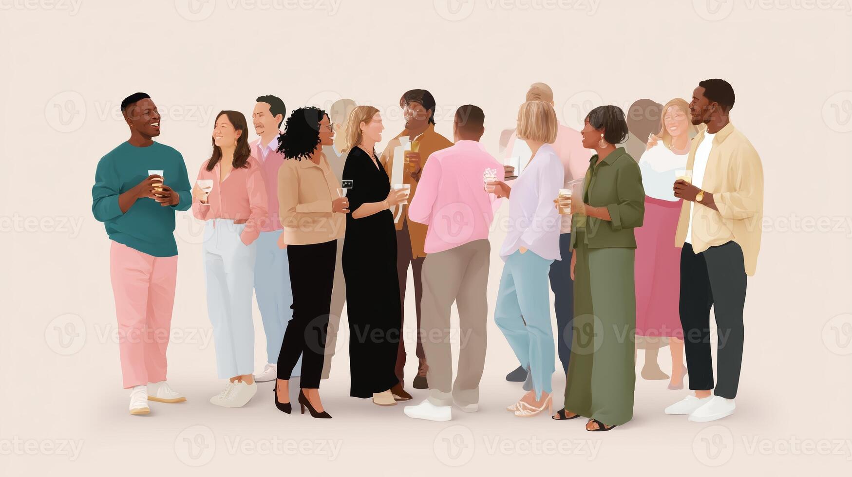Group of diverse friends socializing with drinks at an event in a cheerful atmosphere during daytime photo