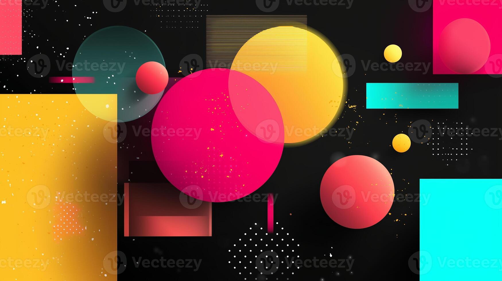 Colorful geometric shapes in bright tones create a vibrant abstract design for modern art enthusiasts photo