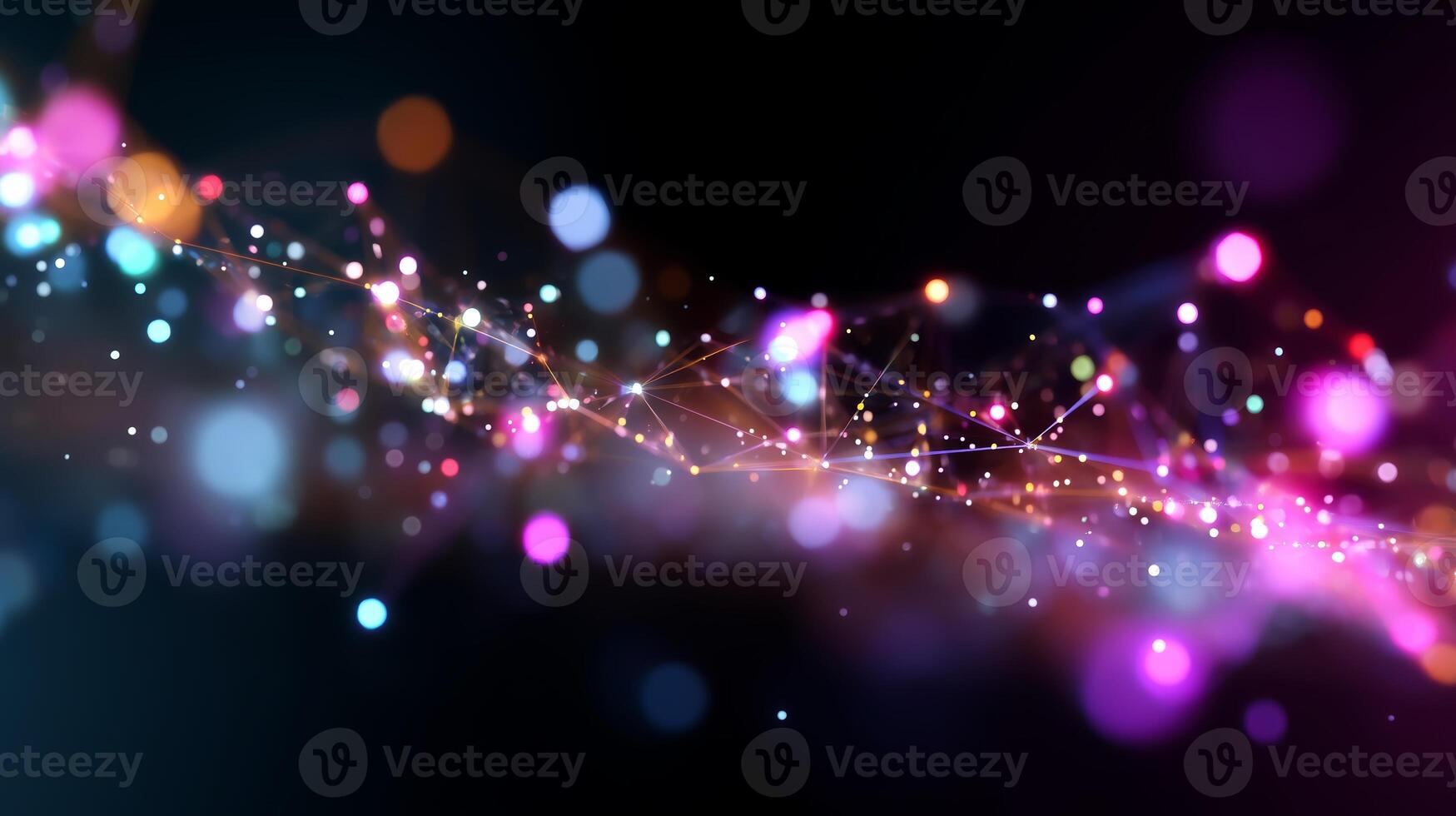 Colorful abstract digital light pattern with vibrant dots and lines on a dark background photo