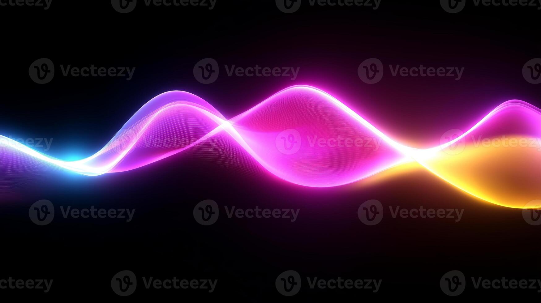 Colorful light waves create an abstract visual representation of sound and energy dynamics in a dark background photo