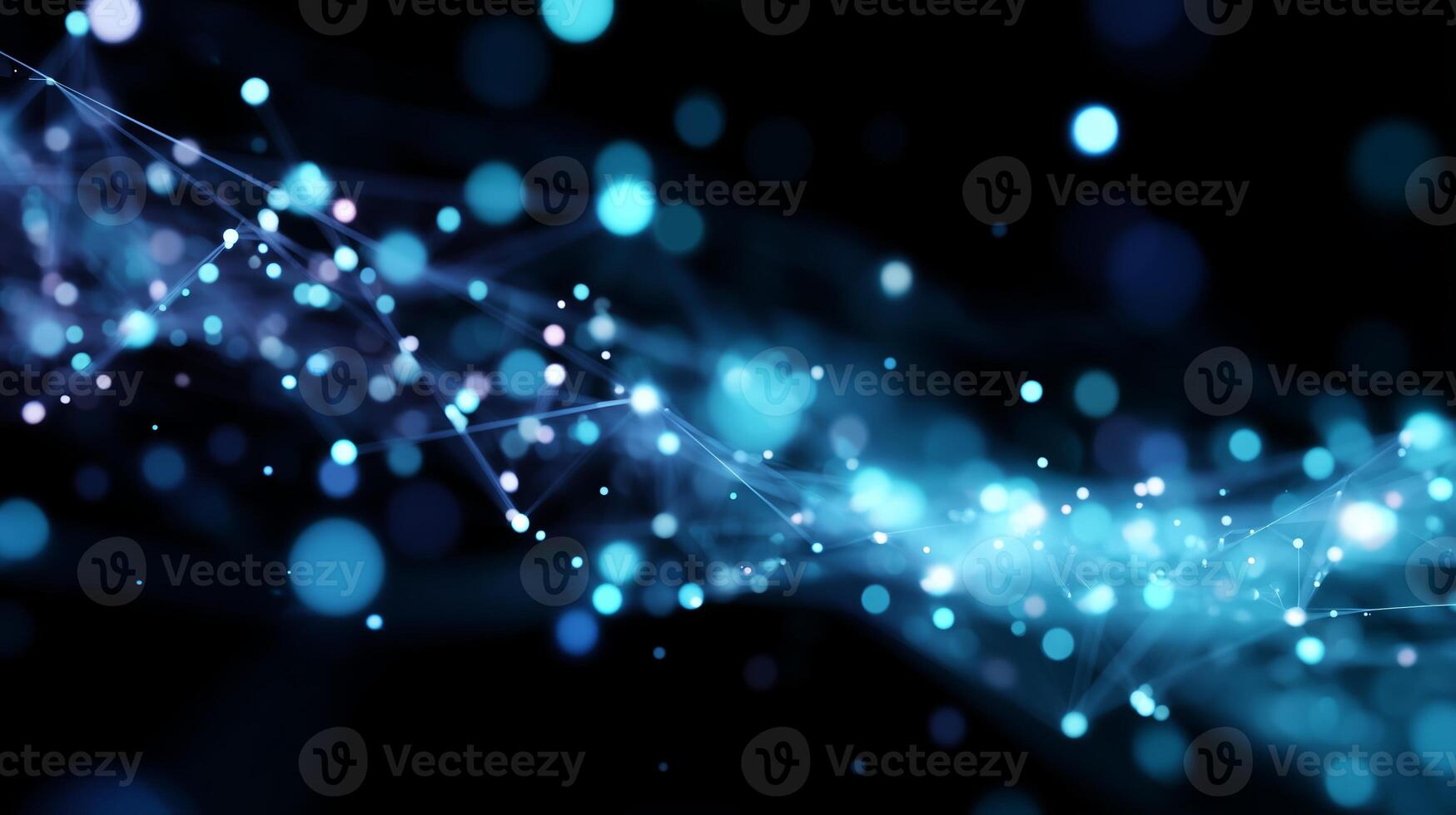 Dynamic blue particle wave with glowing lights creates a mesmerizing abstract background photo