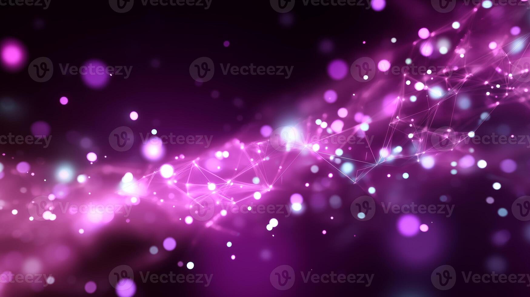Digital art depicting a vibrant cosmic landscape with sparkling connections and glowing particles in shades of purple photo