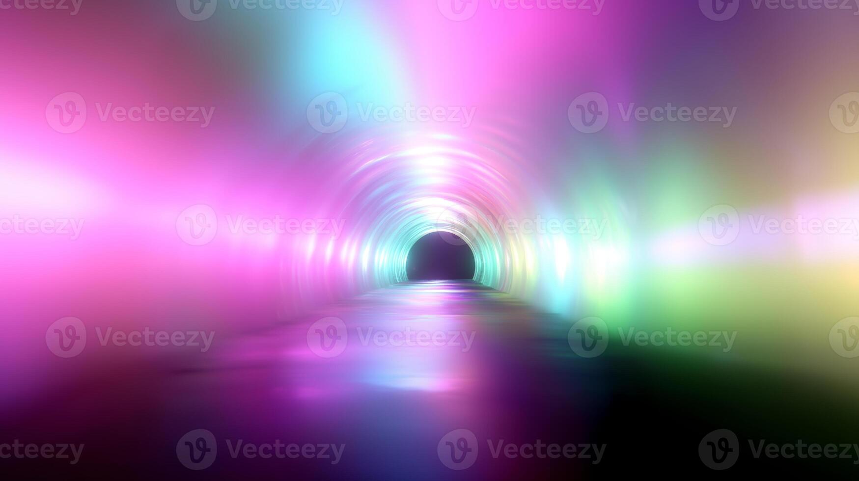 Colorful lights illuminate the interior of a vibrant tunnel at night creating an enchanting atmosphere photo