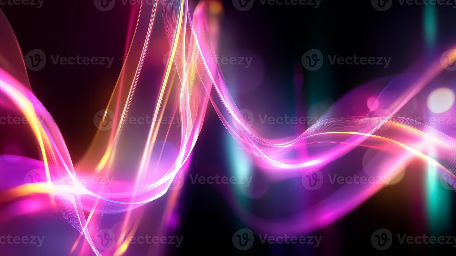 Colorful light waves create an abstract display of movement and energy in a digital art environment photo