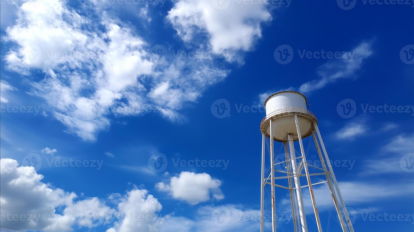 Water tower under a bright blue sky with fluffy clouds on a sunny day photo