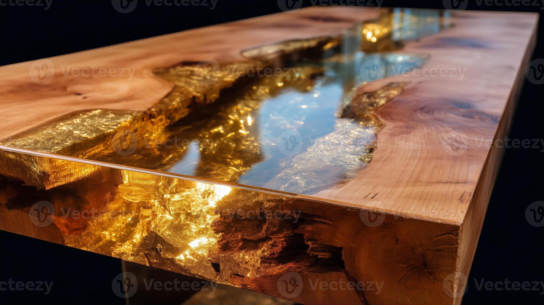 Unique resin river table crafted from natural wood, showcasing elegance and creativity in design photo