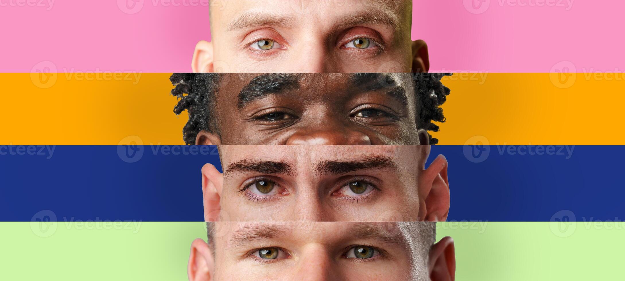 Diverse faces showcasing human connection in a vibrant and colorful display of identity and expression photo
