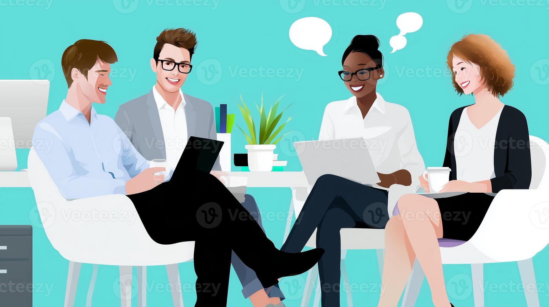Team collaborates in a modern workspace while discussing ideas and sharing insights during a productive meeting photo