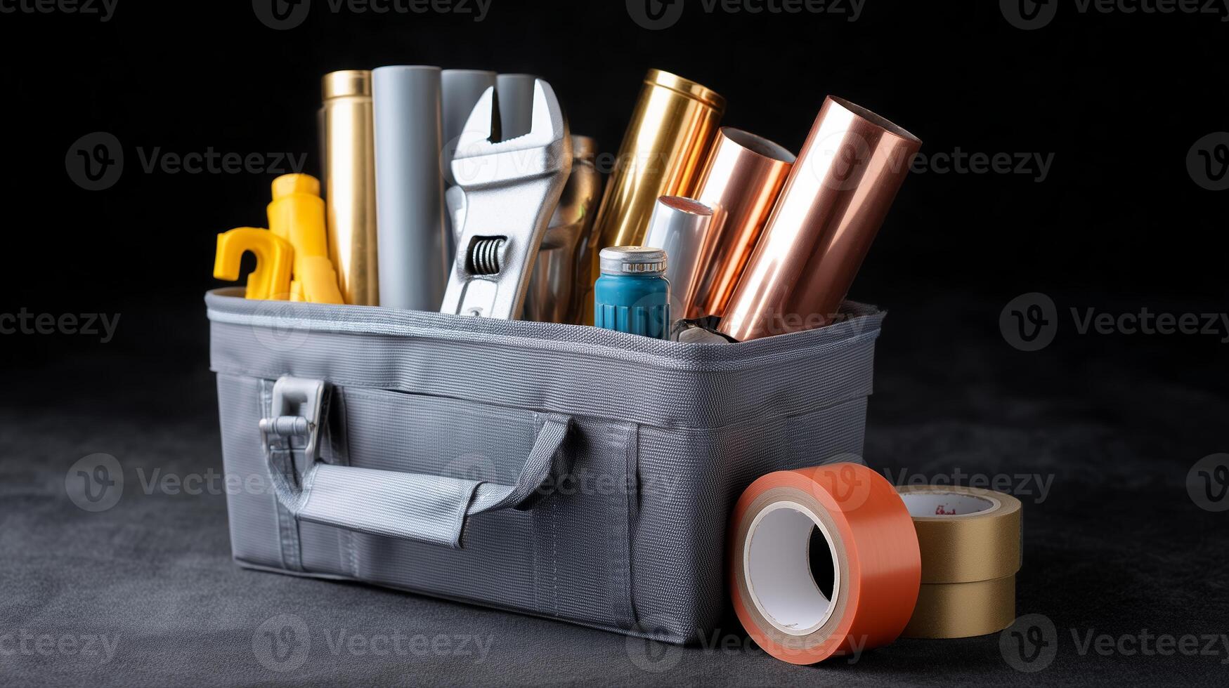 Toolbox filled with various tools and materials ready for home improvement projects photo