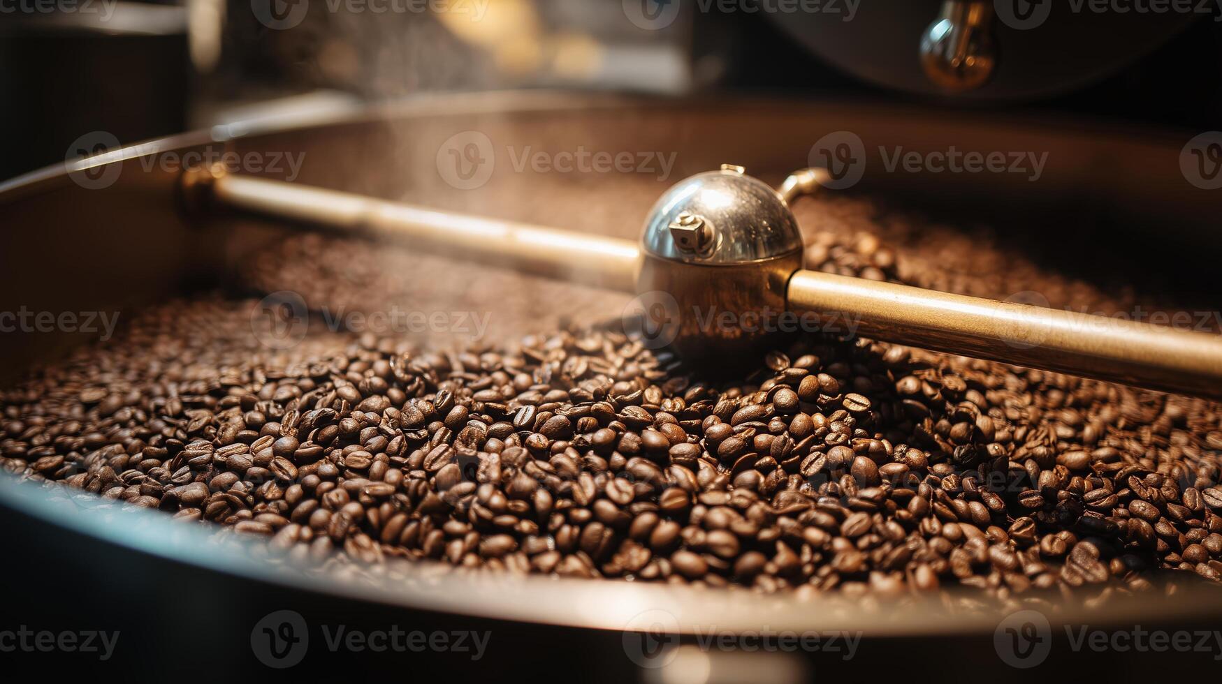 Freshly roasted coffee beans in a roasting machine during the afternoon hours at a local coffee shop photo