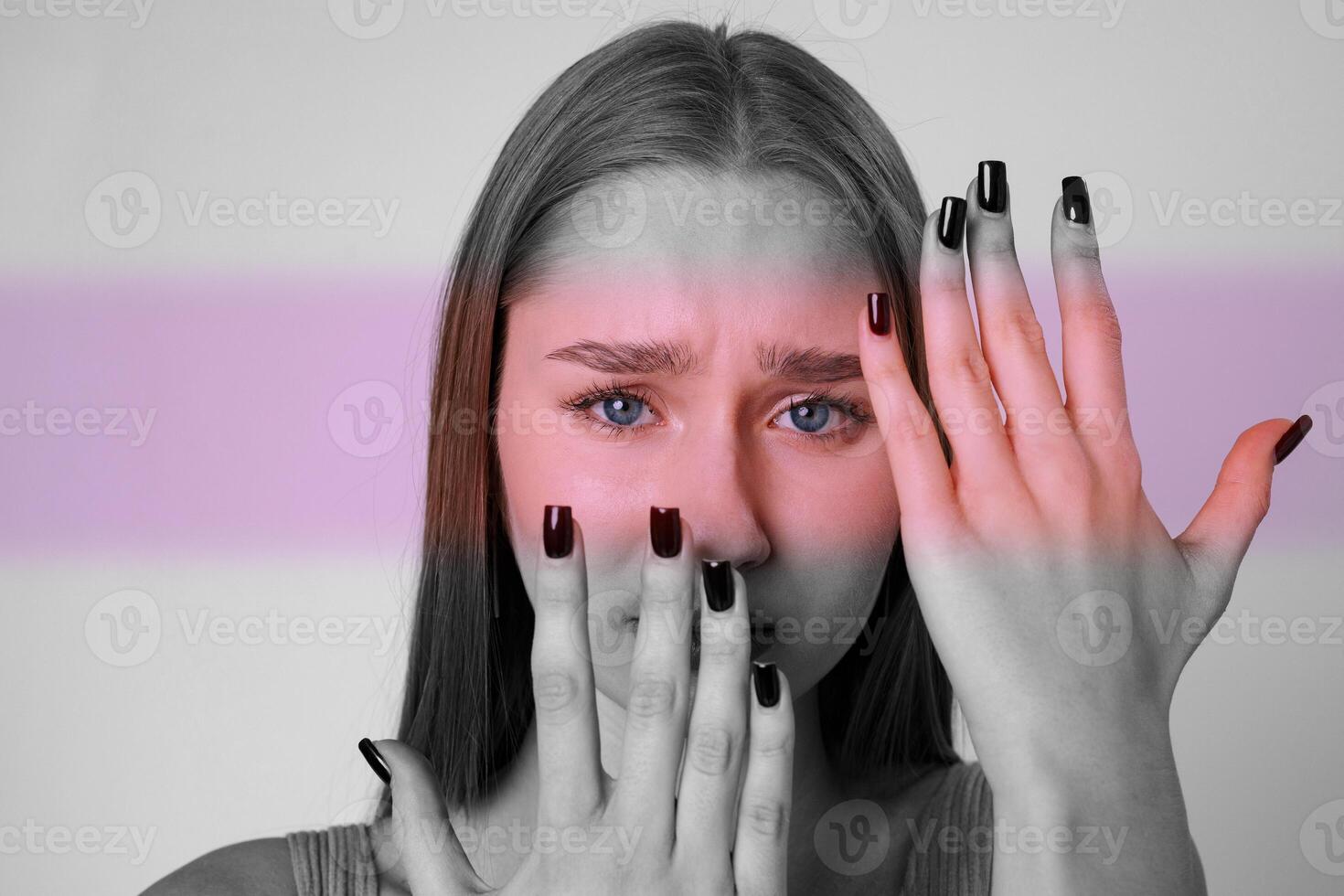 Emotional expression captured with contrasting colors showcasing individuality and introspection photo