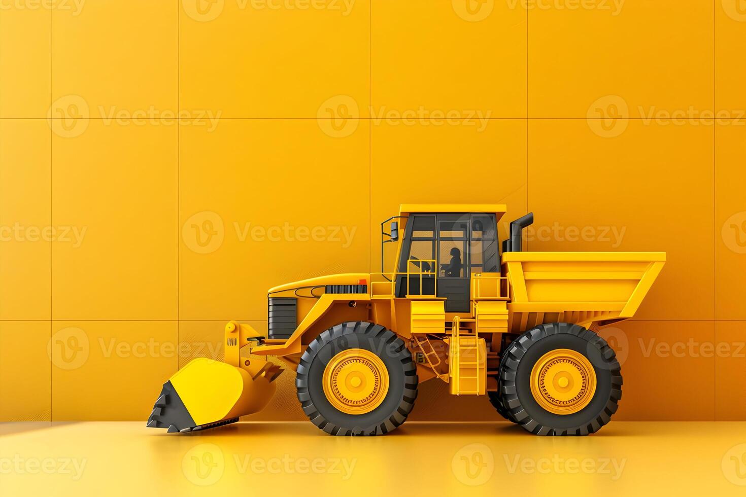 A yellow construction vehicle is sitting on a yellow wall photo