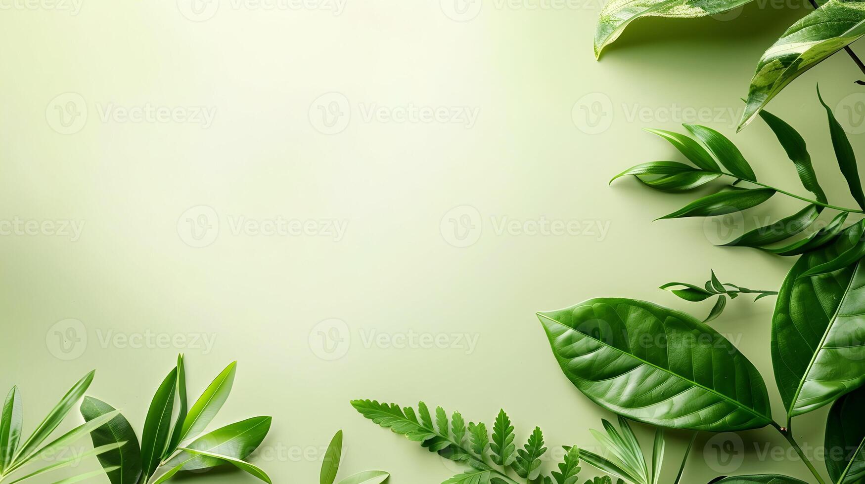 Green plants and leaves on a light background photo