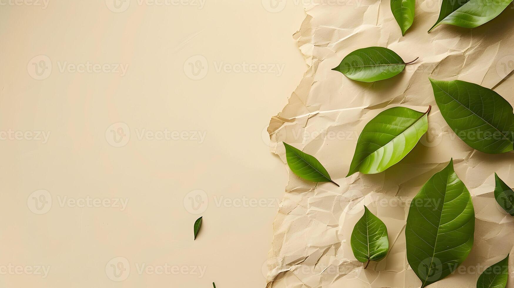 Green leaves on a paper background photo