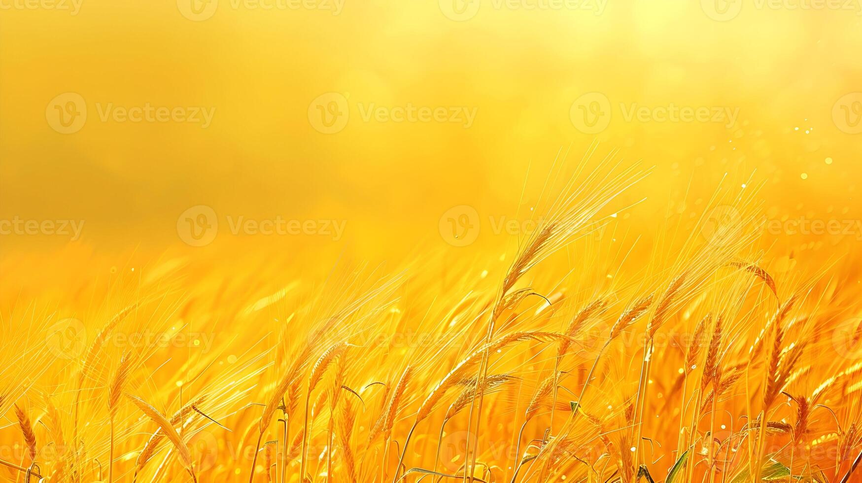 Golden wheat field with sun shining through photo