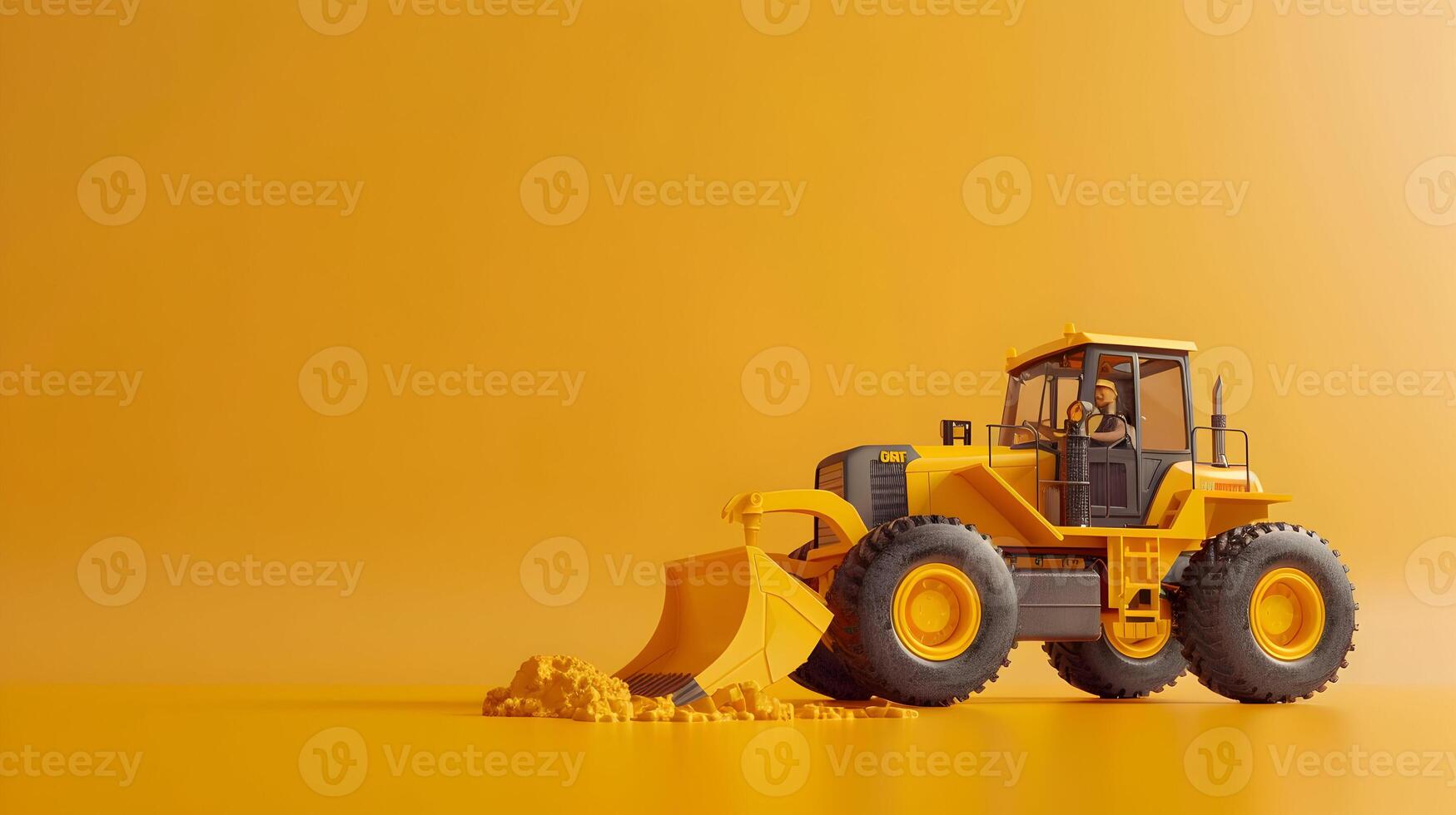A yellow construction vehicle is sitting in front of a yellow background photo