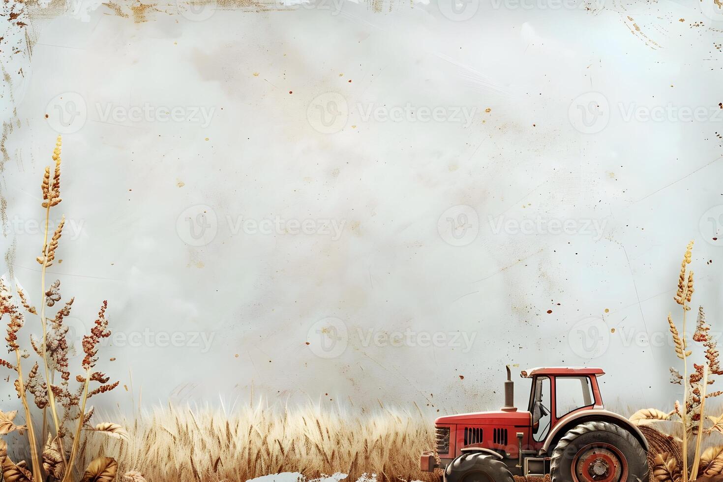 A vintage tractor in a field with wheat photo