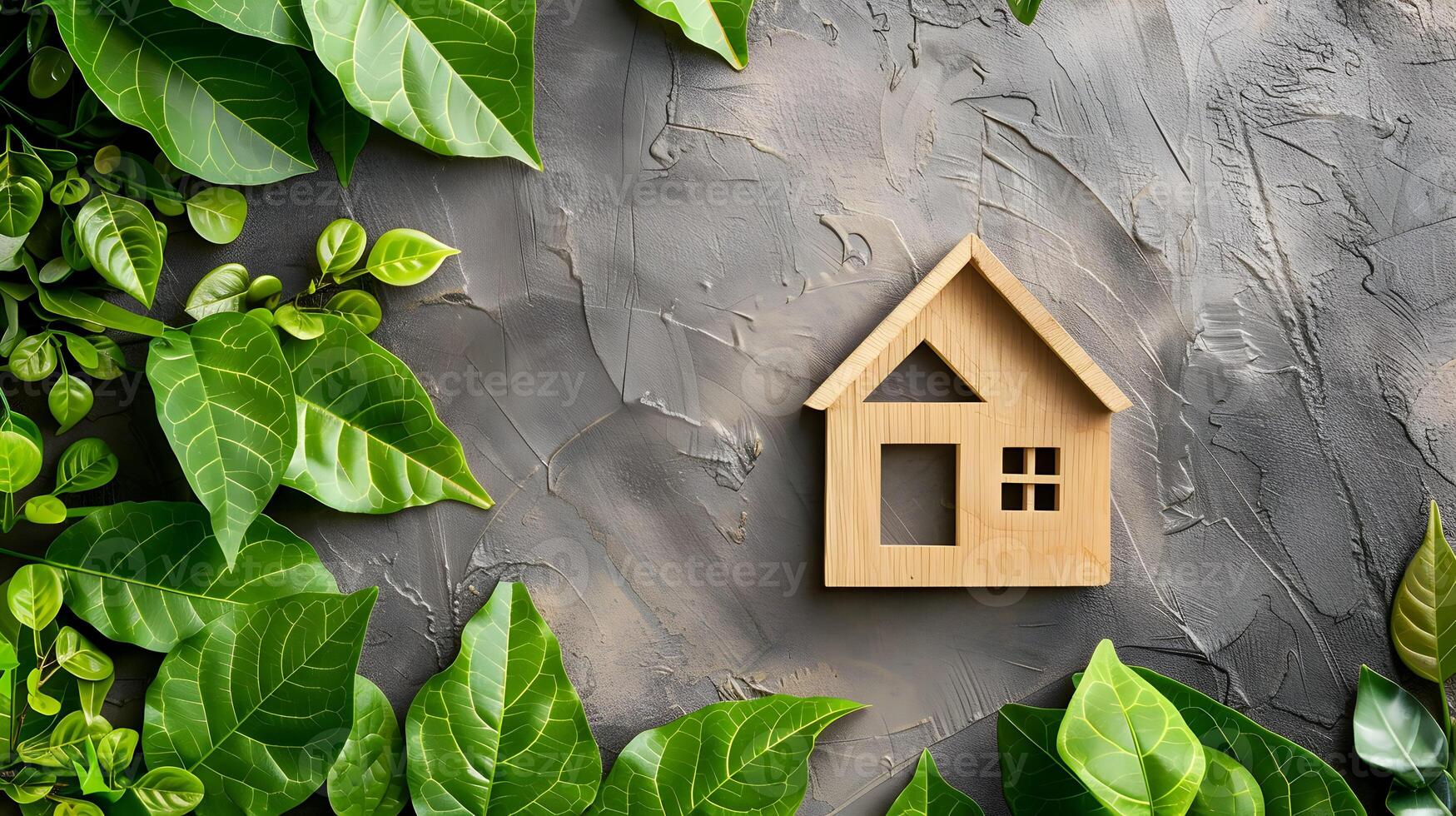 Eco-friendly house in green leaves photo