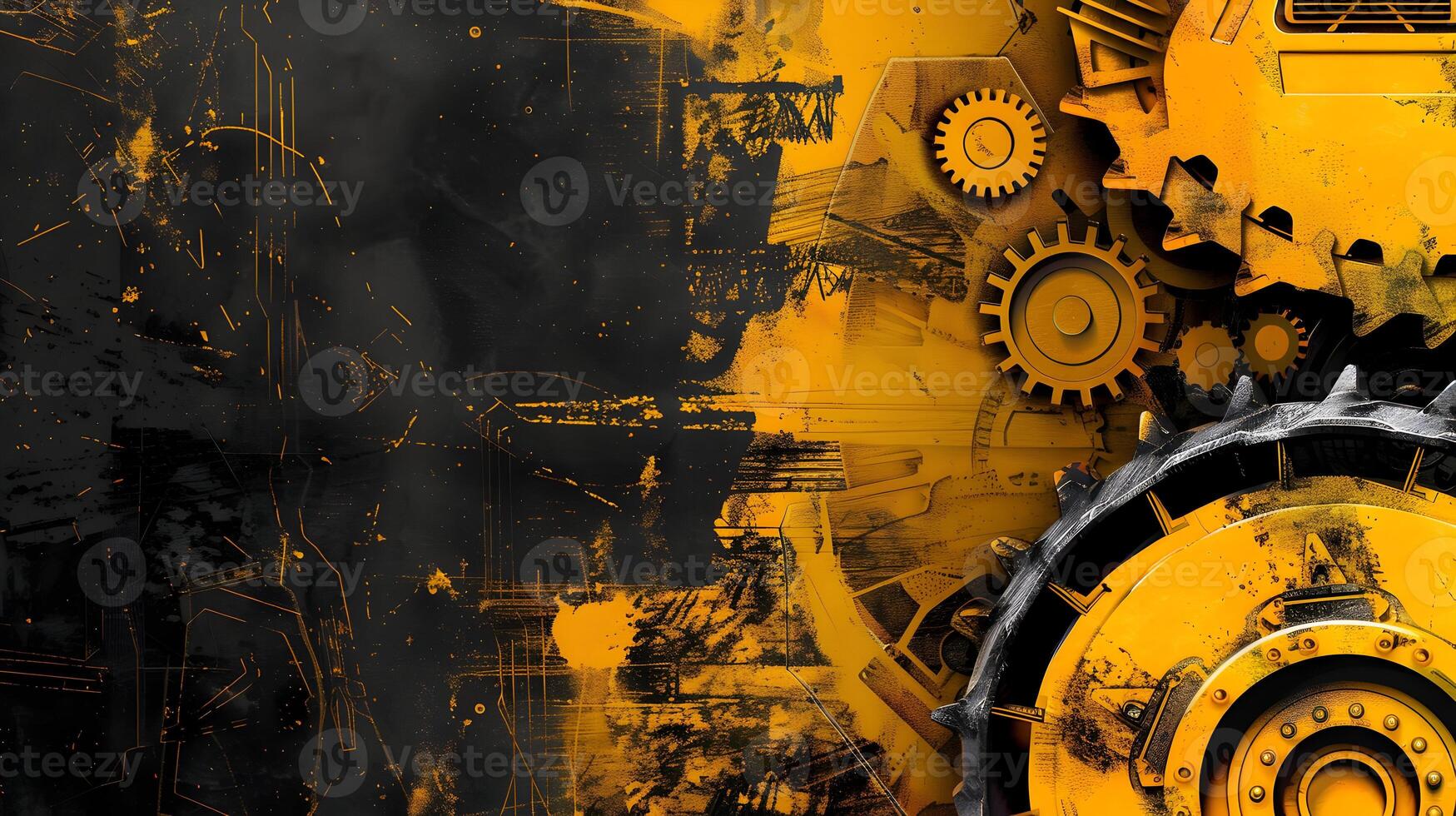 A close up of a yellow and black background with gears photo