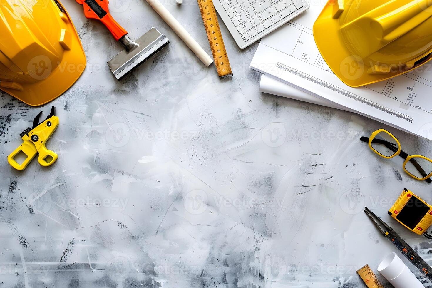 Construction tools and construction materials on a table photo