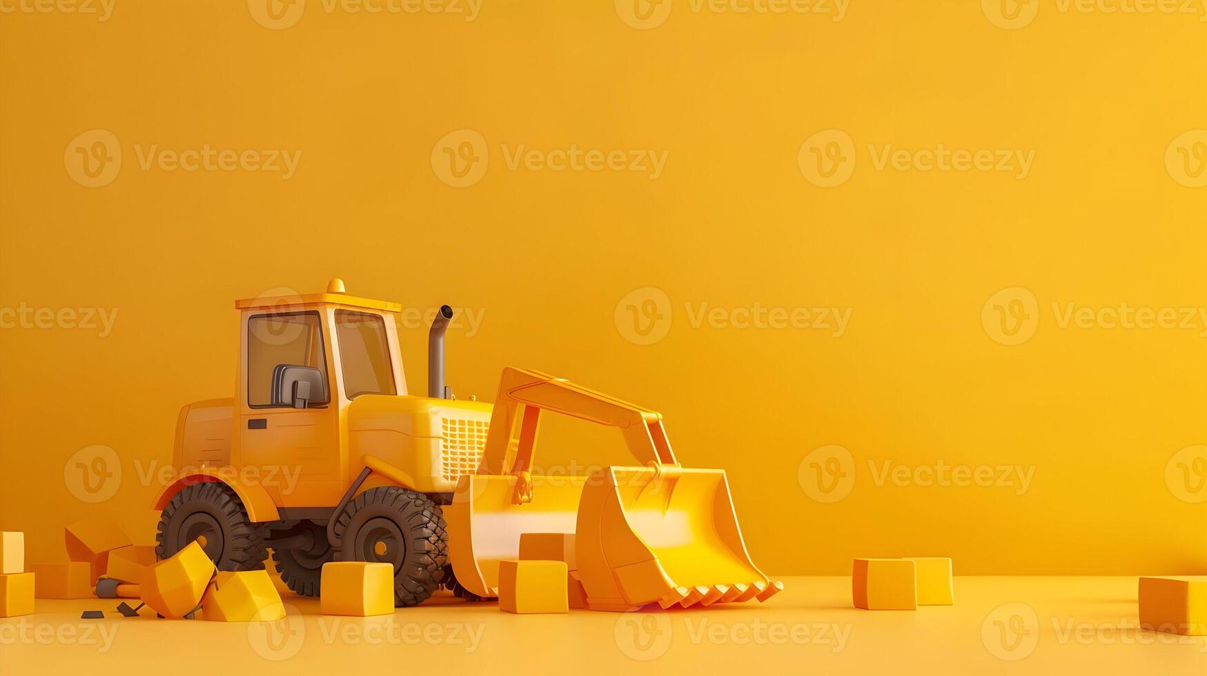 A toy bulldozer sits in front of yellow blocks photo