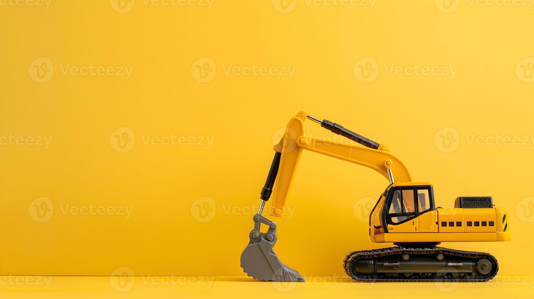 A toy excavator on a yellow background photo
