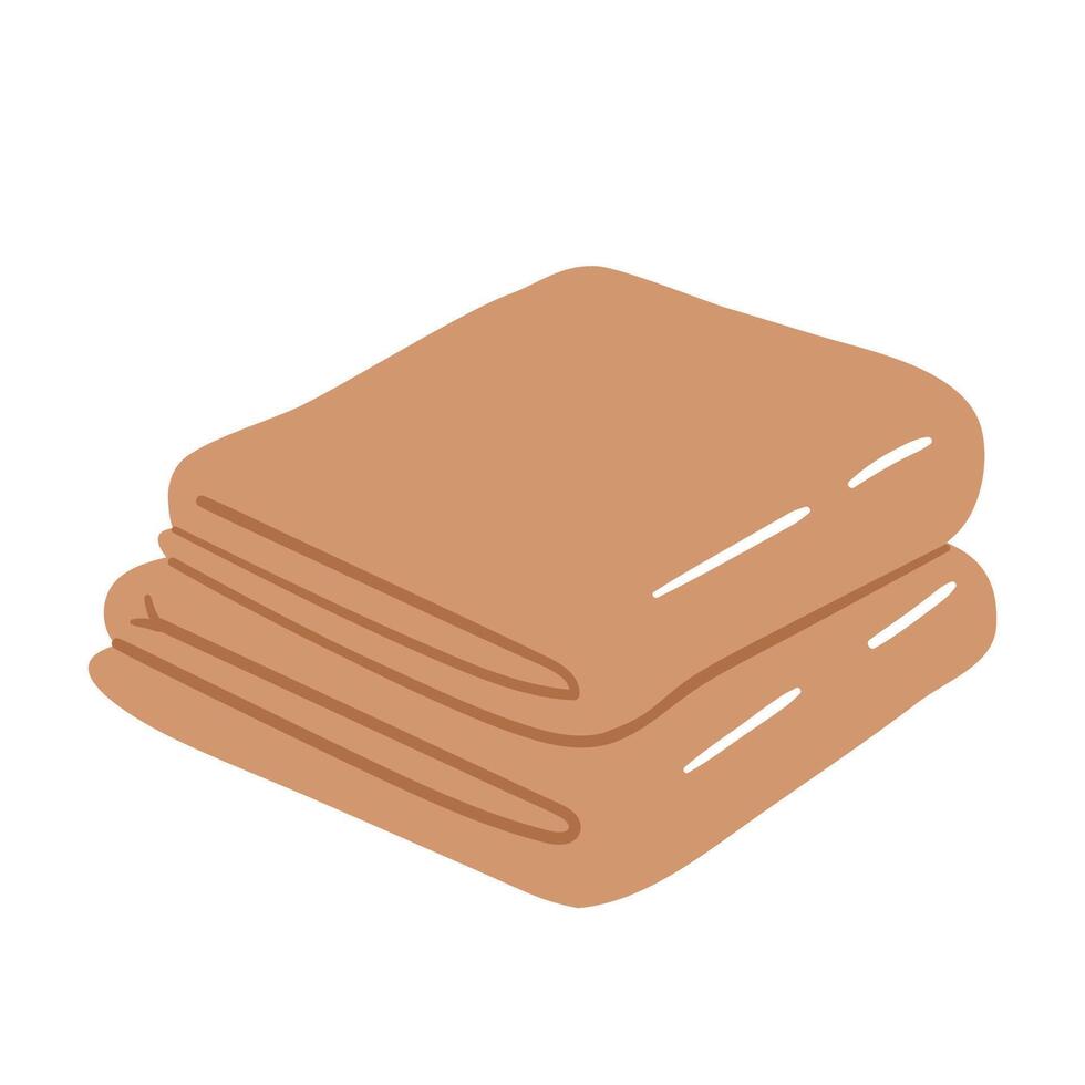 Two neatly folded beige towels. Minimalist bathroom essentials, spa or hotel decor concept. Hand drawn illustration. vector
