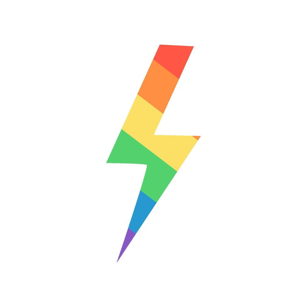Colorful lightning bolt with rainbow gradient. Hand drawn illustration. vector