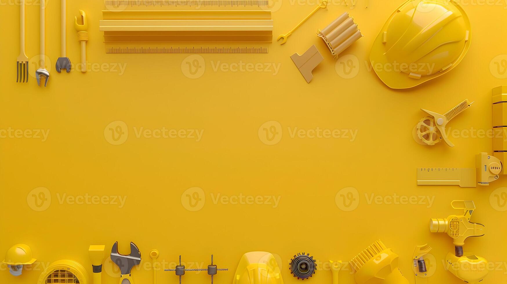 Yellow construction tools on a yellow background photo