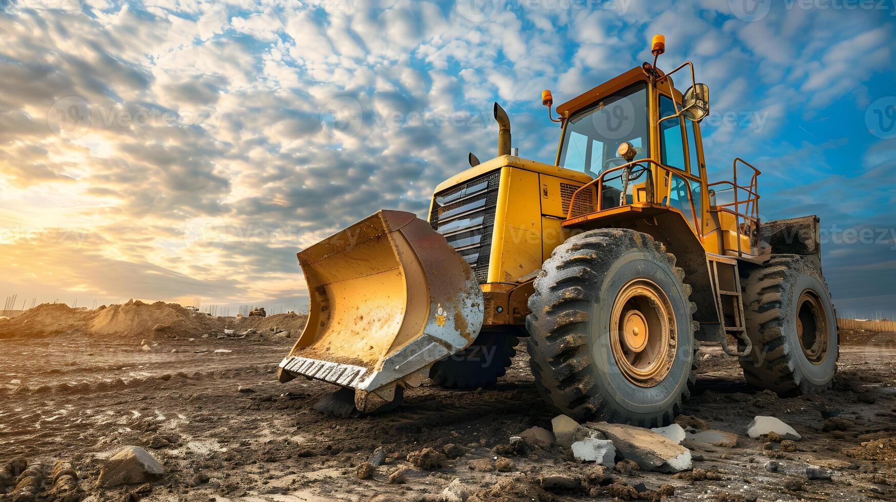 A large bulldozer on a dirt field photo