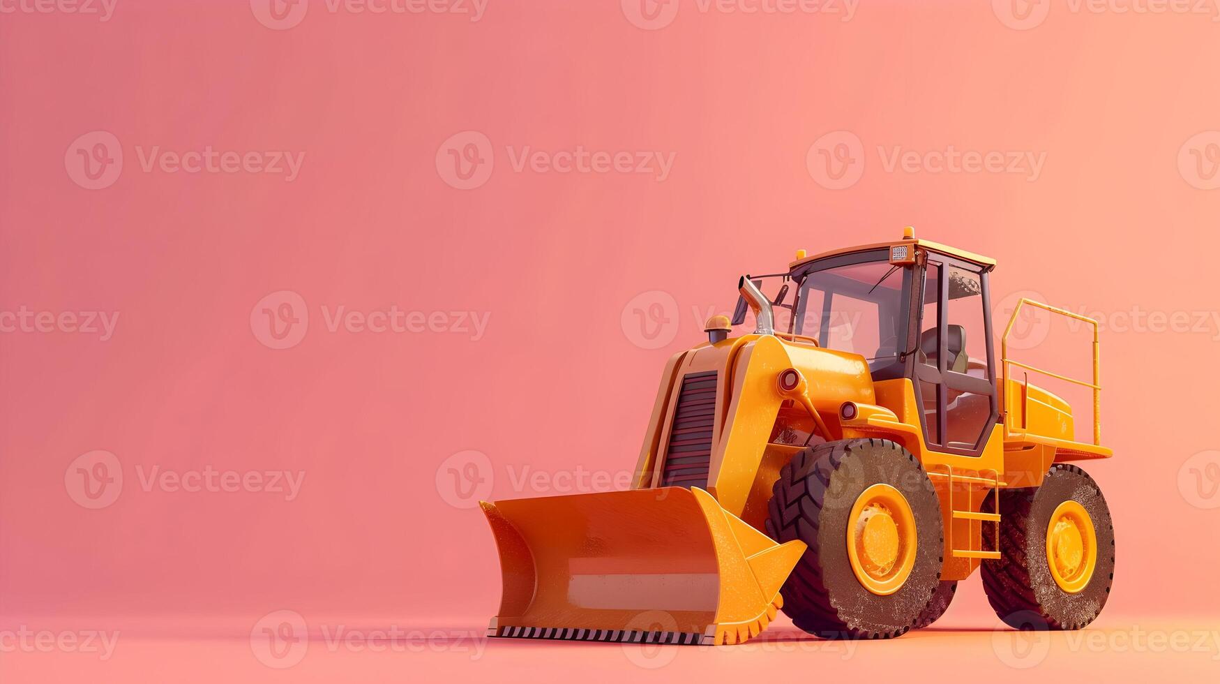 A yellow bulldozer on a pink background photo