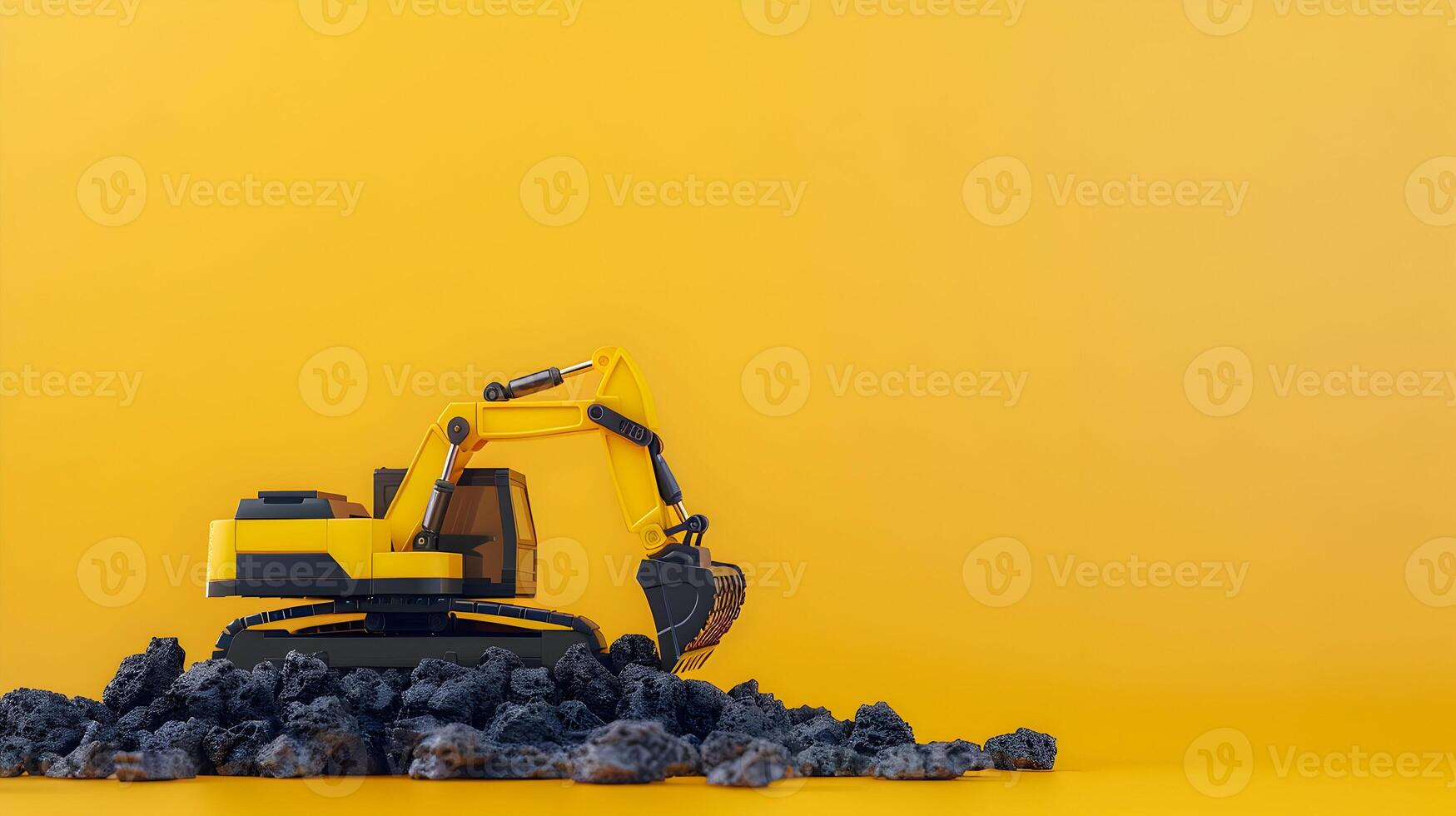 A toy excavator sits on top of a pile of dirt photo