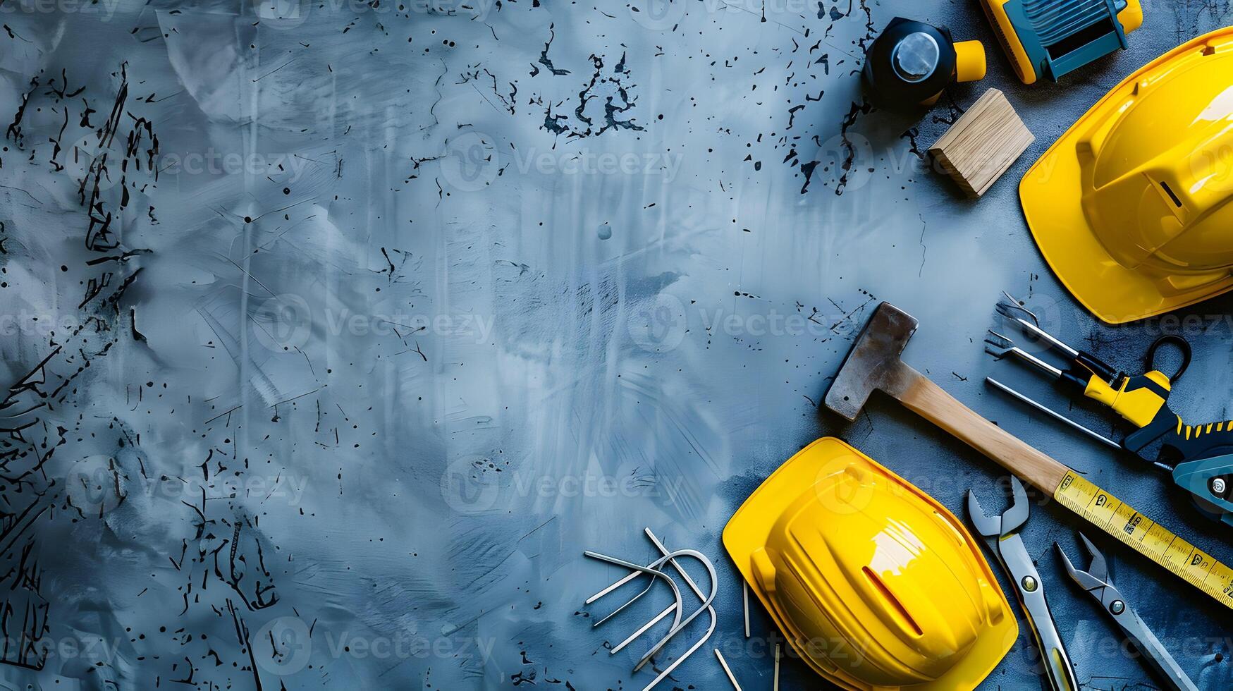 Construction tools and tools on a blue background photo