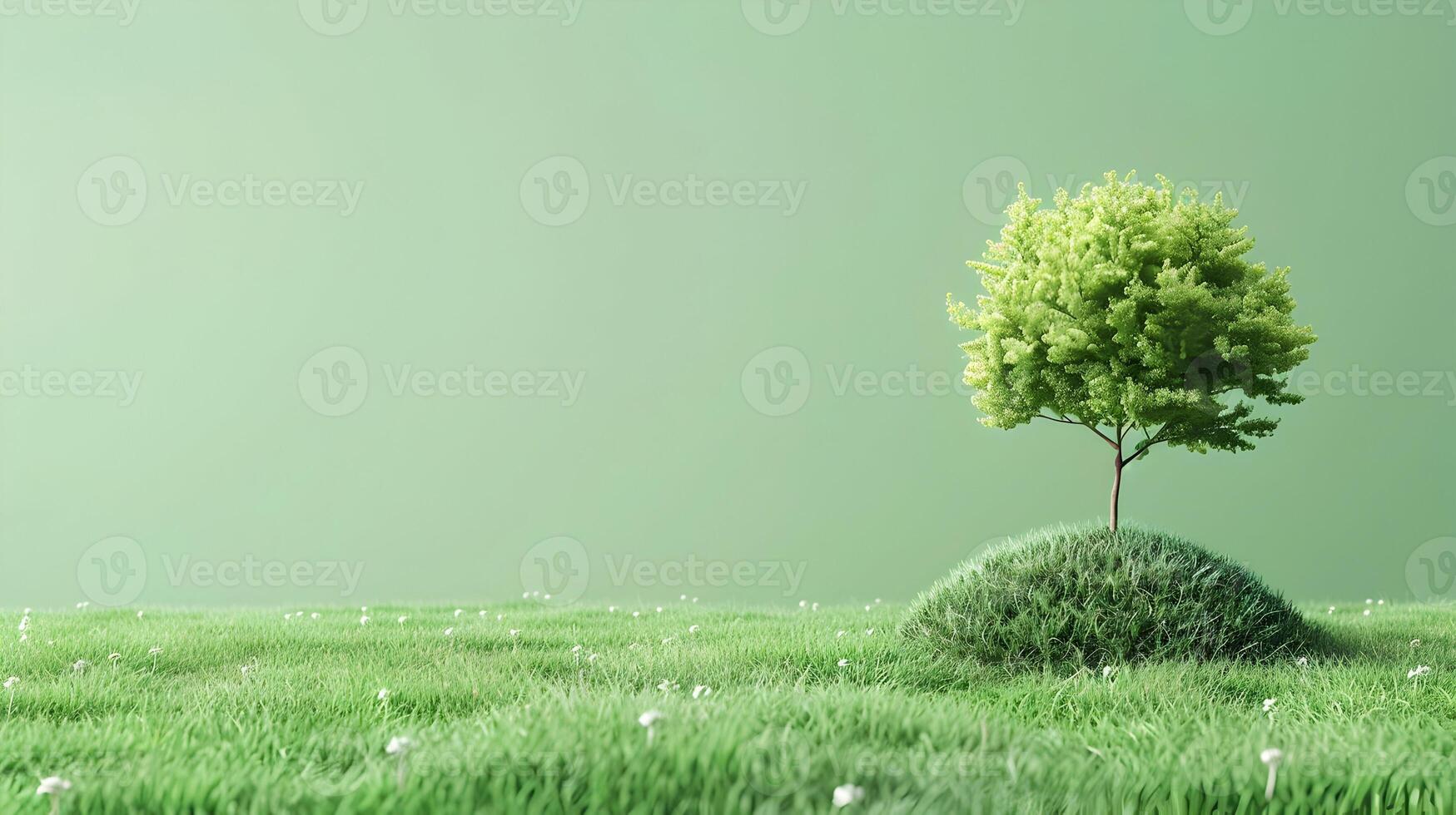 A lone tree in a green field with grass photo