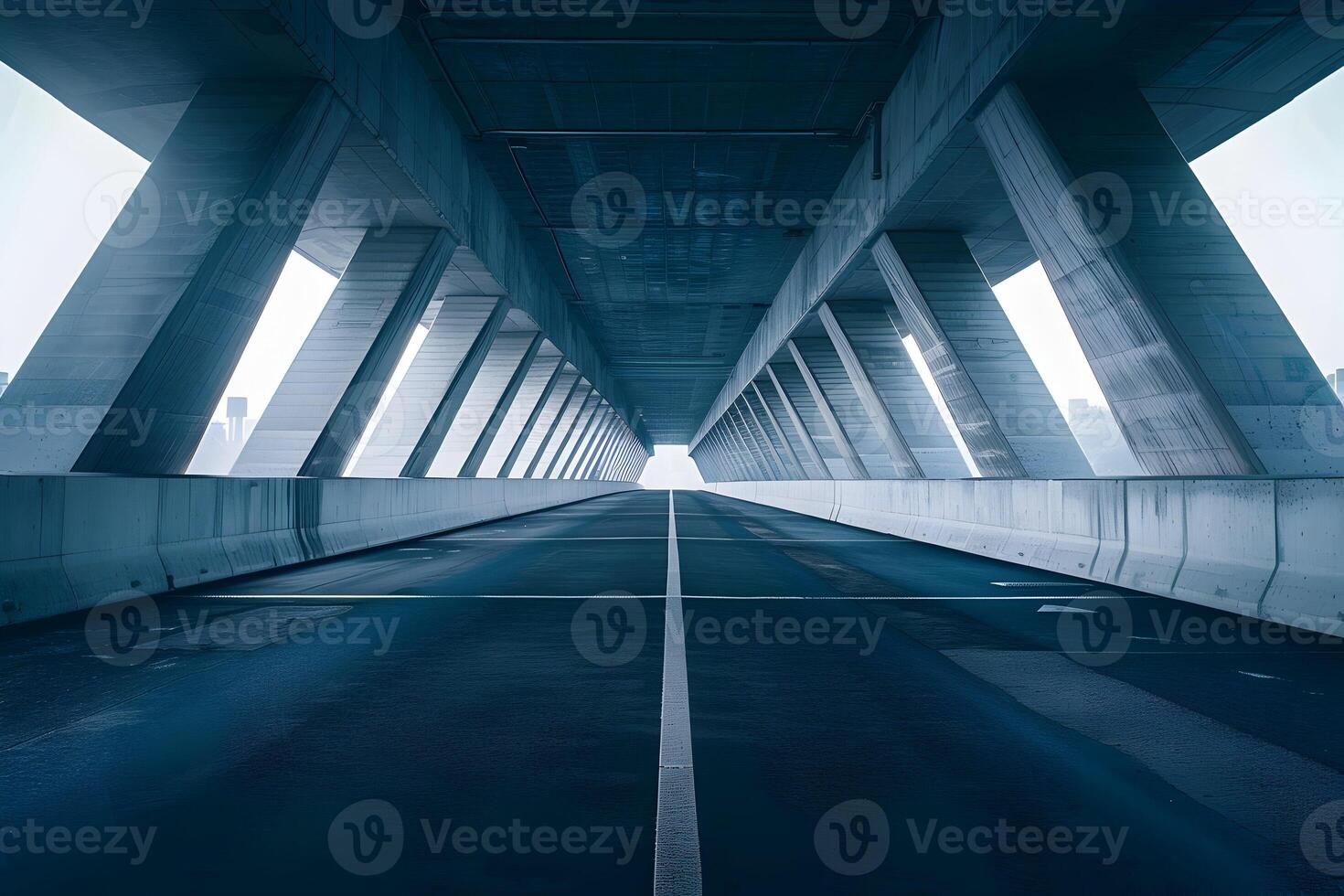 A long empty road under a bridge photo