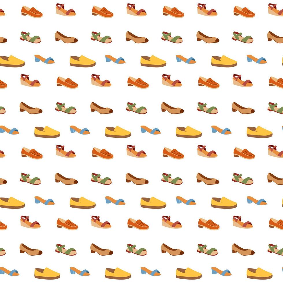 Women shoes seamless pattern. Shoes store background. vector