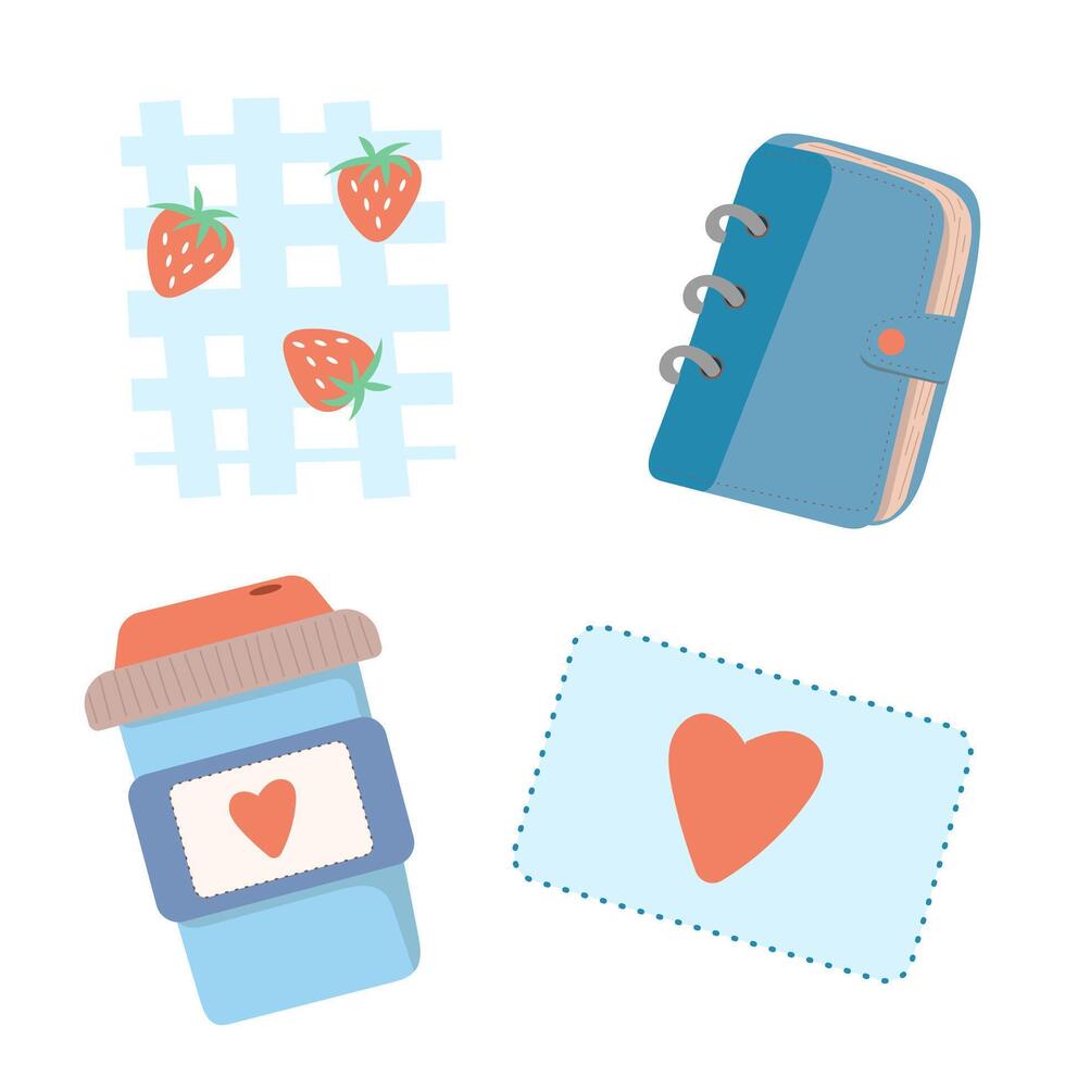 Set of journaling elements. Coffee cup and planer. vector