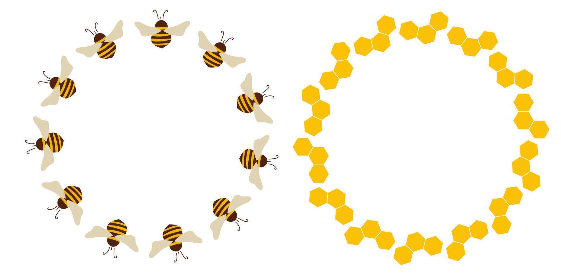 Round frames with bee and beeswax. vector