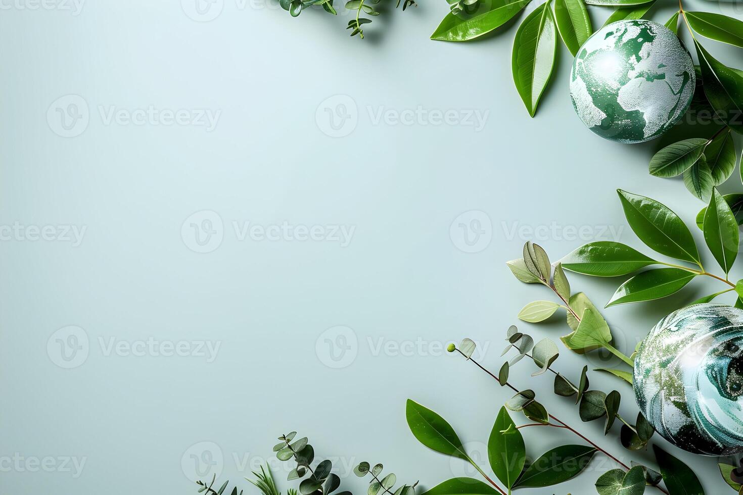Green leaves and flowers on a white background photo